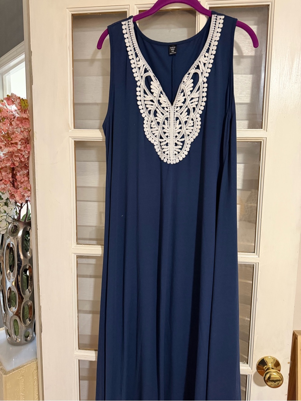 SHEIN Navy Maxi Dress with White Crochet V-Neck